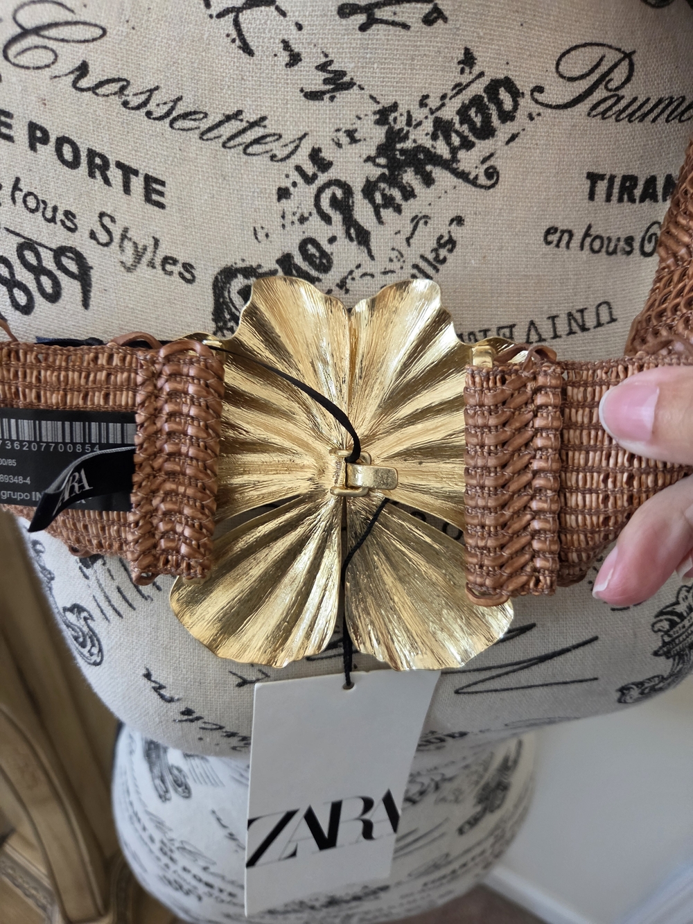 Zara Gold Flower Buckle Braided Brown Waist Belt - Picture 4 of 6